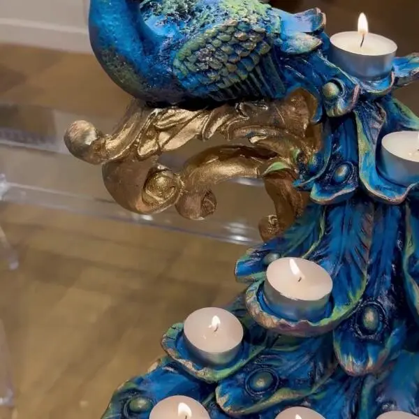 Peacock Decorated Candle Holder Statues (Handmade)
