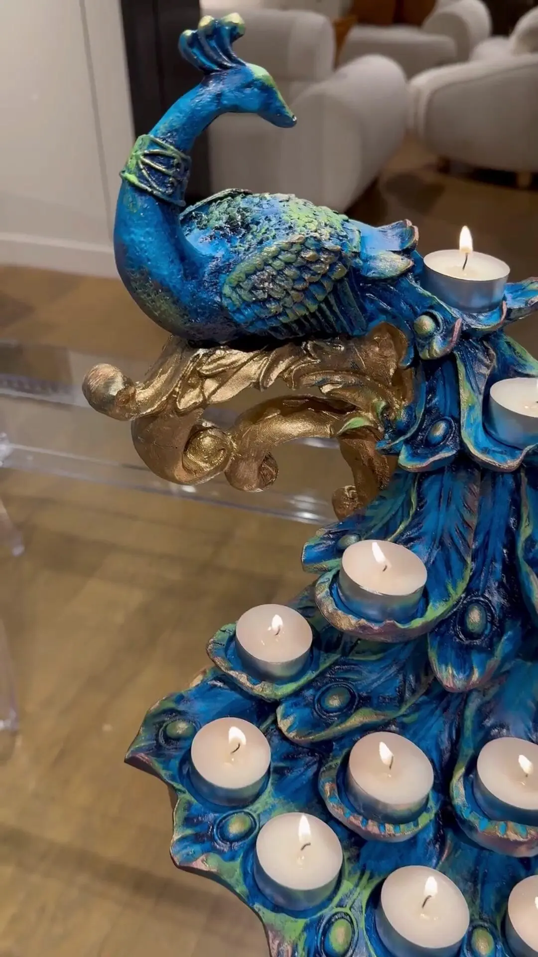 Peacock Decorated Candle Holder Statues (Handmade)