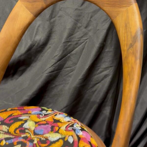 Ferozzi Handmade Solid Walnut Chair with Ornate Upholstered Seat | Modern Vintage Accent Chair