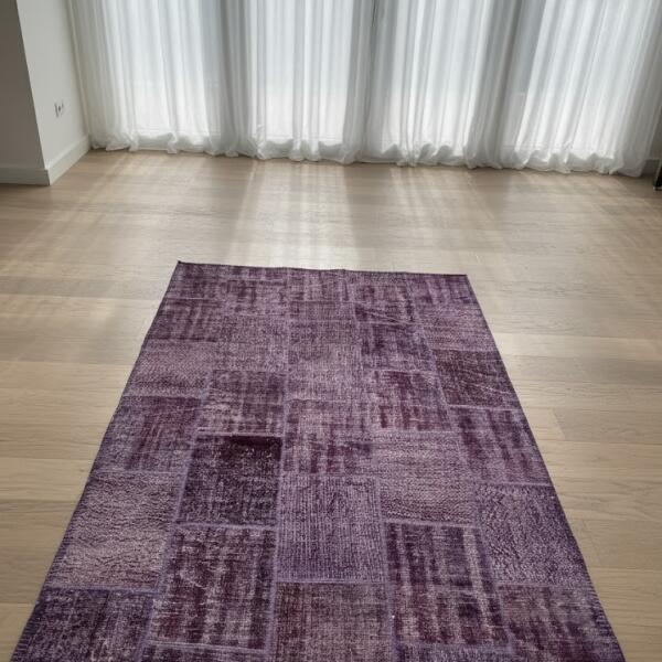 Purple Patchwork Rug – Modern Handstitched Area Carpet