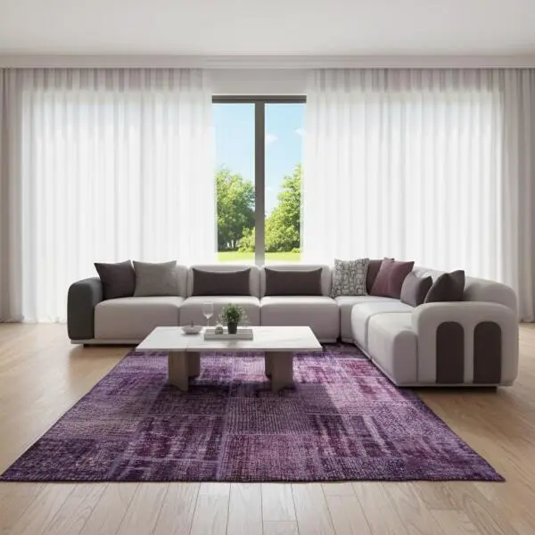 Purple Patchwork Rug – Modern Handstitched Area Carpet