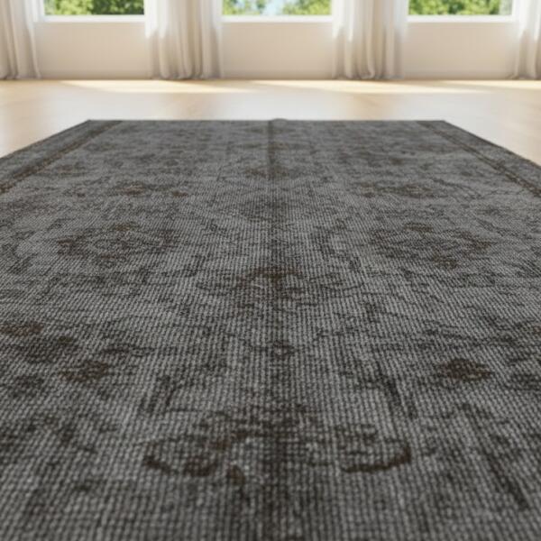 Smoky Elegance Rug – Handwoven Dark Grey Vintage Carpet