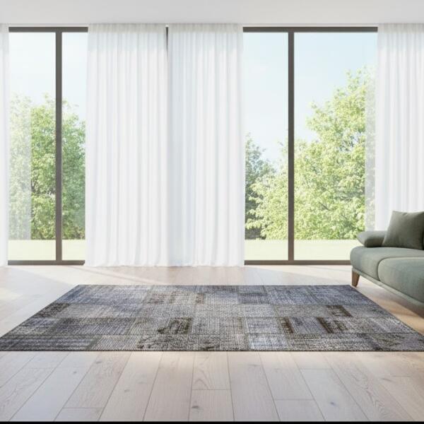 Steel Harmony Patchwork Rug – Handmade Grey & Smoke Tones Carpet