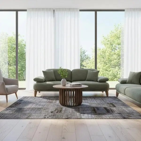 Steel Harmony Patchwork Rug – Handmade Grey & Smoke Tones Carpet