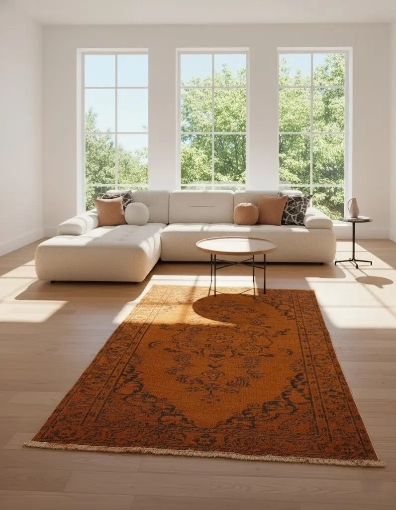 Terracotta Muse Rug – Handmade Burnt Orange Vintage Carpet