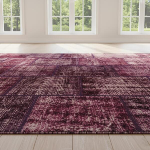 Velvet Plum Patchwork Rug – Handmade Purple & Burgundy Carpet
