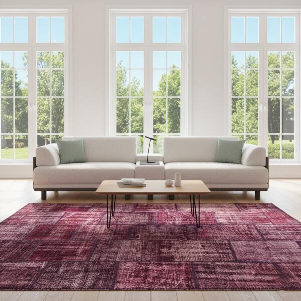 Velvet Plum Patchwork Rug – Handmade Purple & Burgundy Carpet