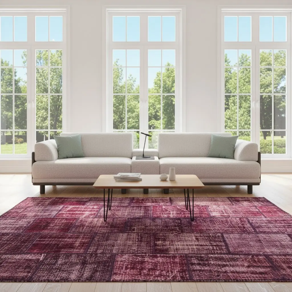 Velvet Plum Patchwork Rug – Handmade Purple & Burgundy Carpet