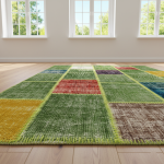 Verdant Patchwork Rug – Handmade Green Harmony Carpet