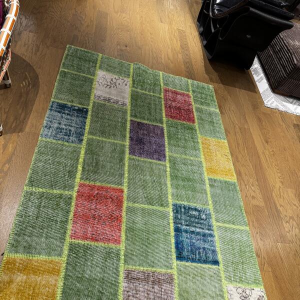 Verdant Patchwork Rug – Handmade Green Harmony Carpet