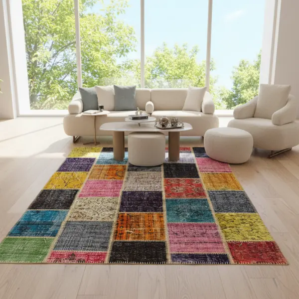 Vibrant Mosaic Patchwork Rug – Multicolor Handmade Carpet