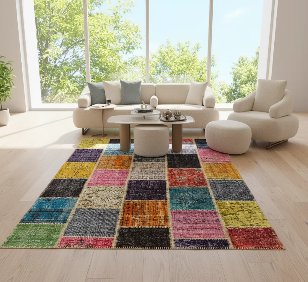 Vibrant Mosaic Patchwork Rug – Multicolor Handmade Carpet