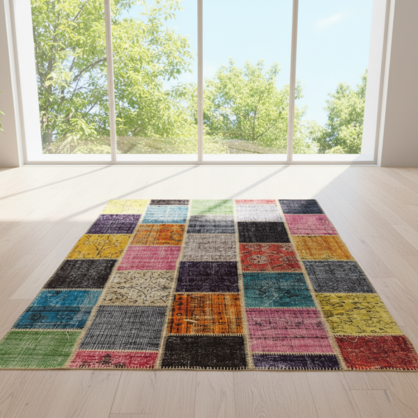 Vibrant Mosaic Patchwork Rug – Multicolor Handmade Carpet