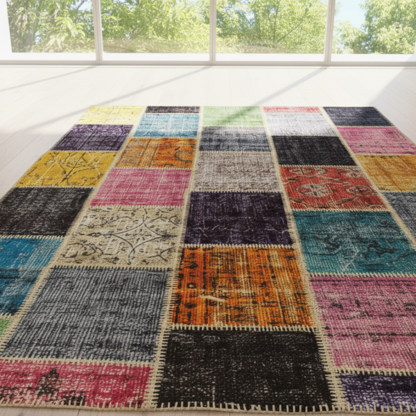 Vibrant Mosaic Patchwork Rug – Multicolor Handmade Carpet