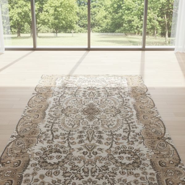 Vintage Beige Persian Rug – Classic Floral Medallion Design