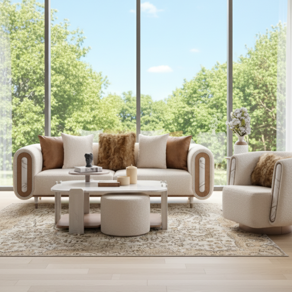 Vintage Beige Persian Rug – Classic Floral Medallion Design