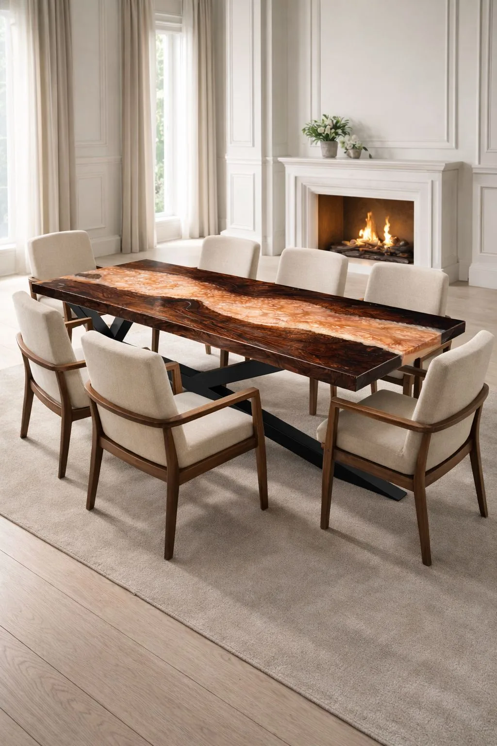 350-Year Heritage Custom Walnut & Epoxy Dining Table – epoxy table detail view 5 | Ferozzi