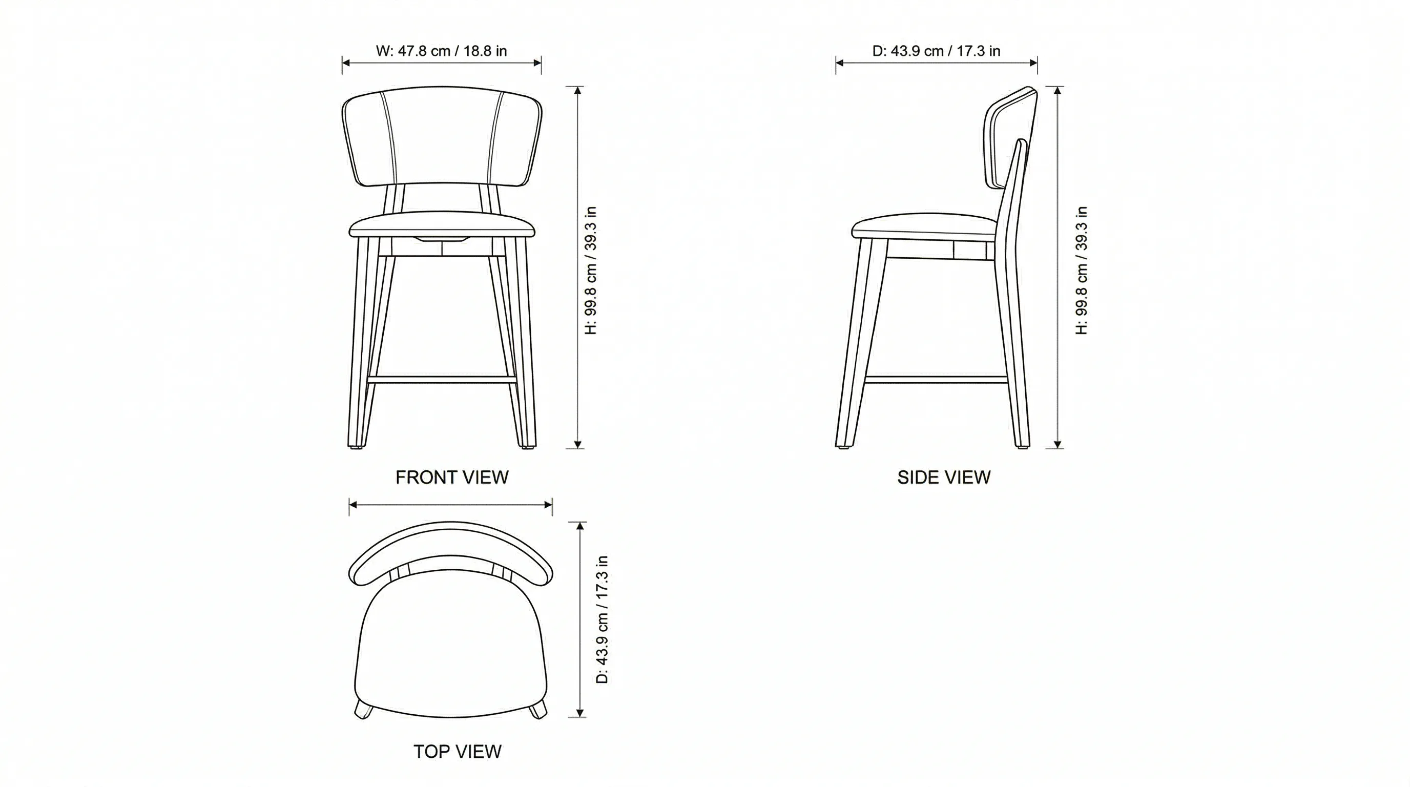 Angel Bar Stool dimensions