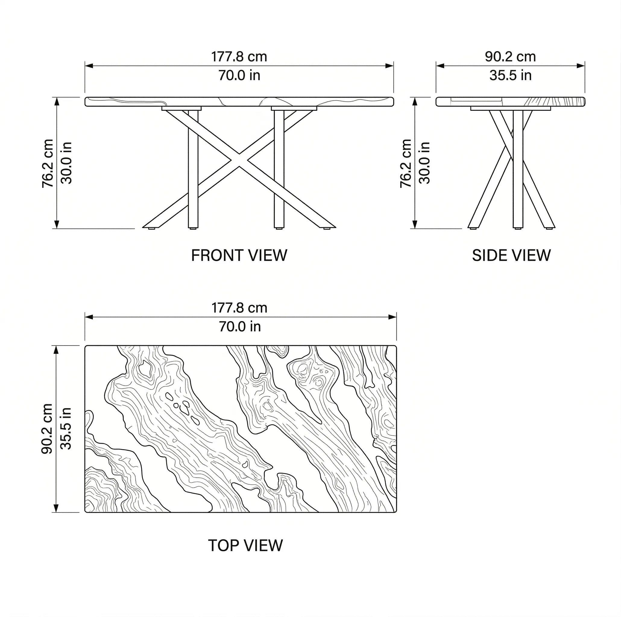 Amber Flow Epoxy Table dimensions