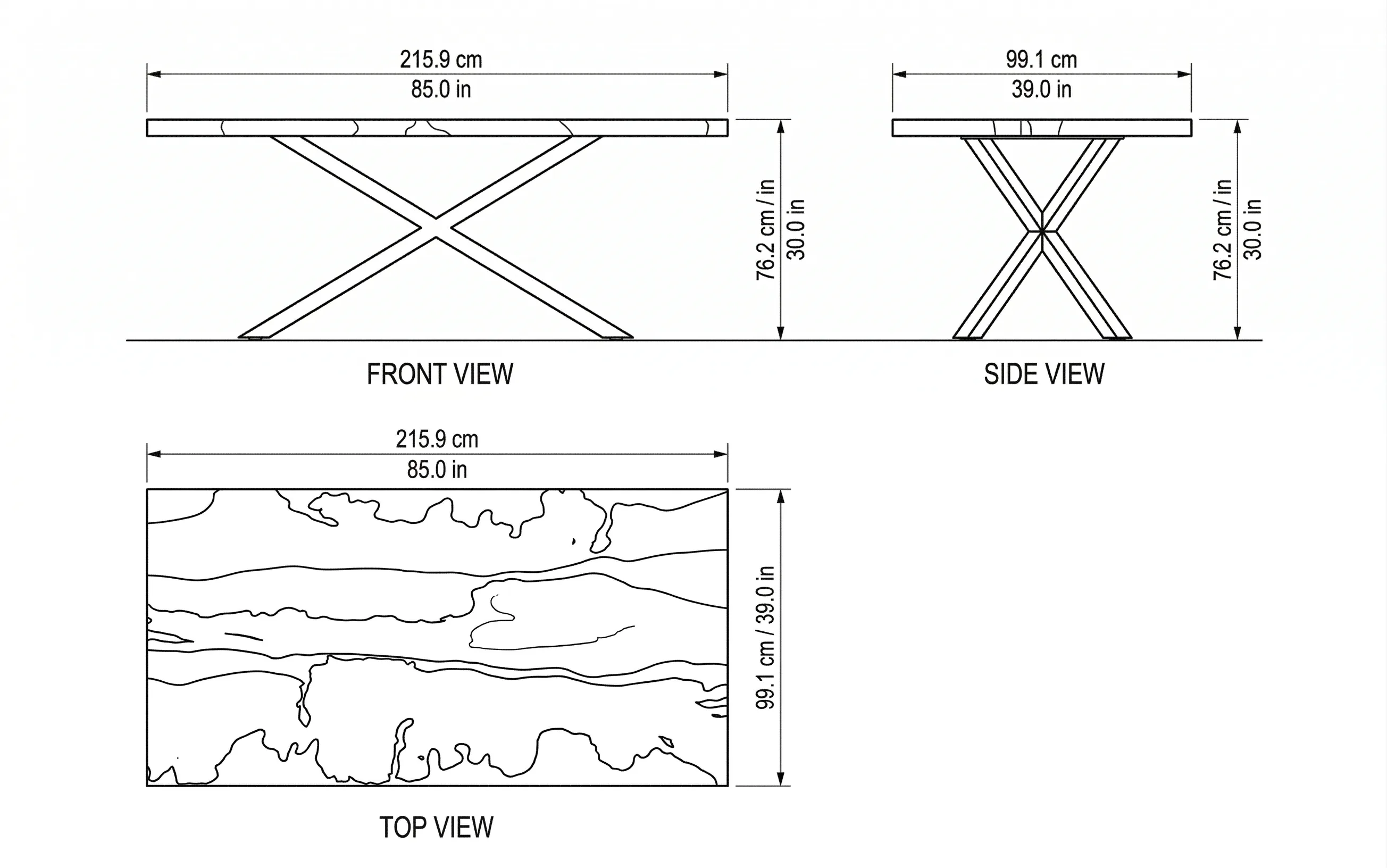 Alpine Frost Epoxy Dining Table dimensions