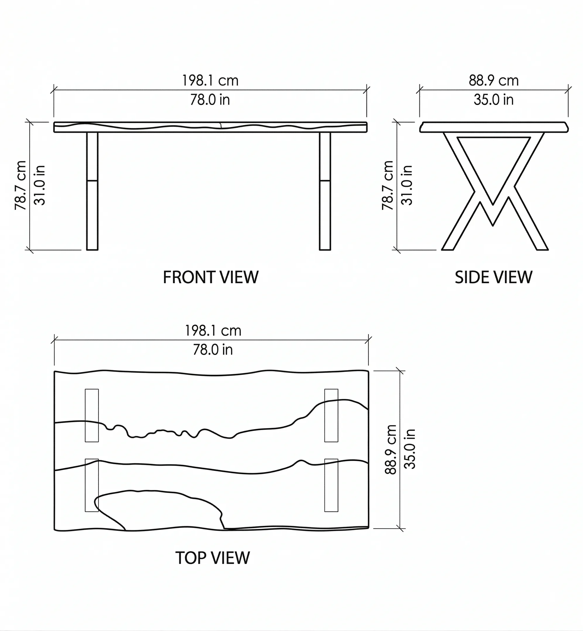 New Midnight Walnut Canyon Epoxy Table dimensions