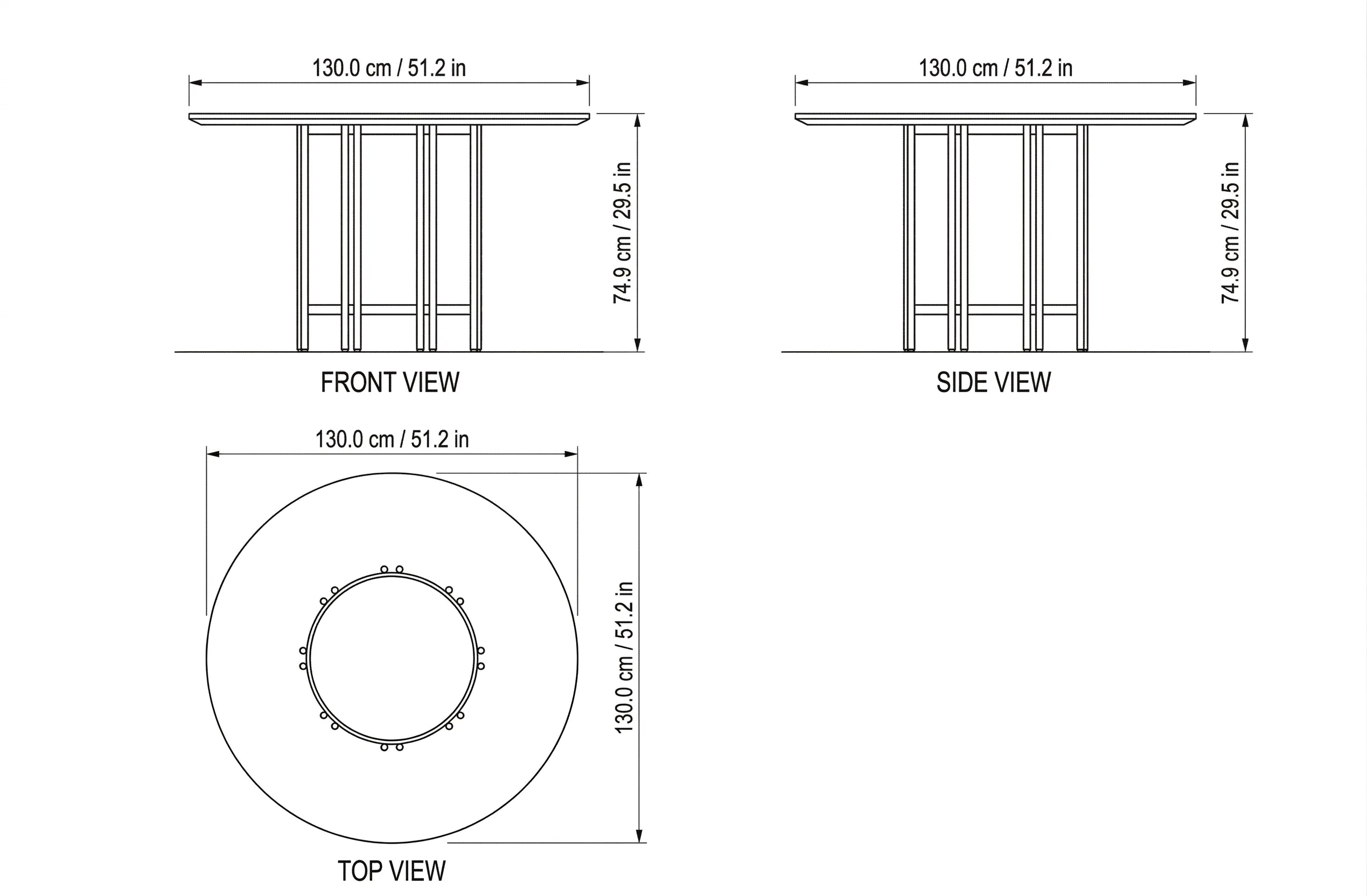 Blush Round Dining Table dimensions