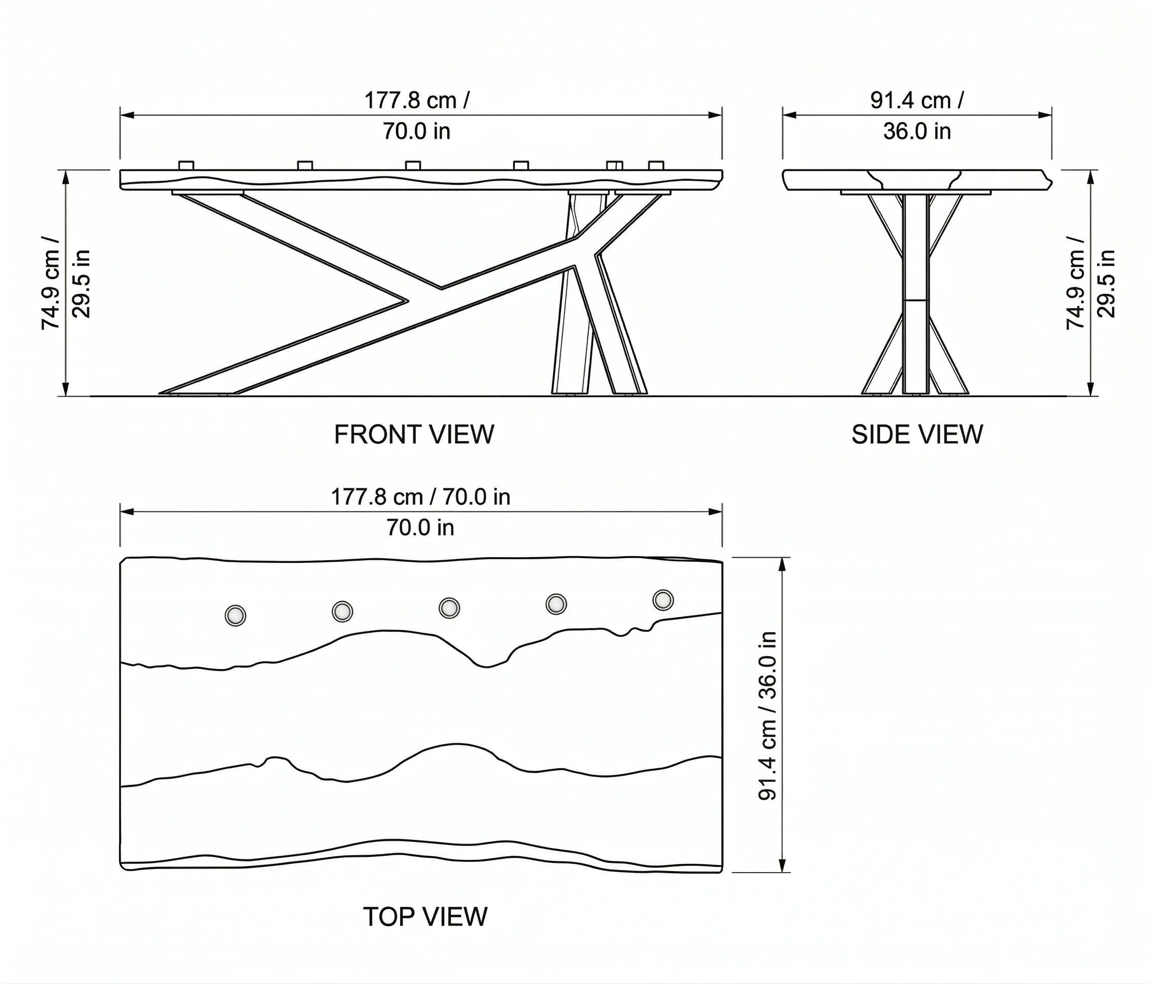 350-Year Heritage Custom Walnut & Epoxy Dining Table dimensions