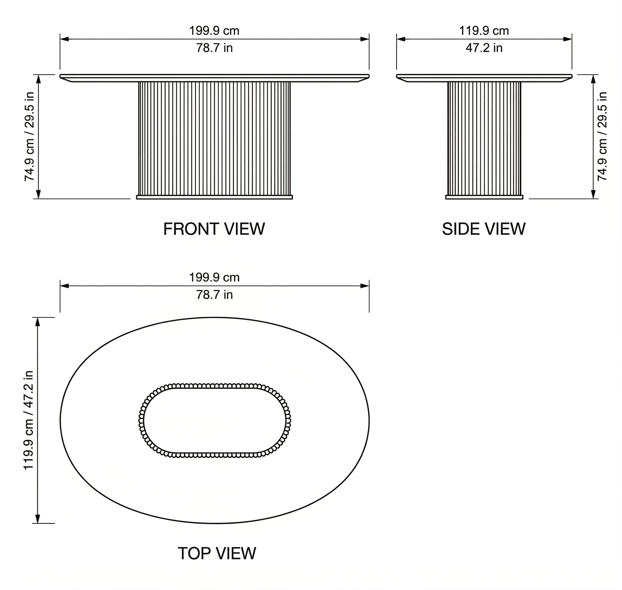Blush Ellipse Dining Table dimensions