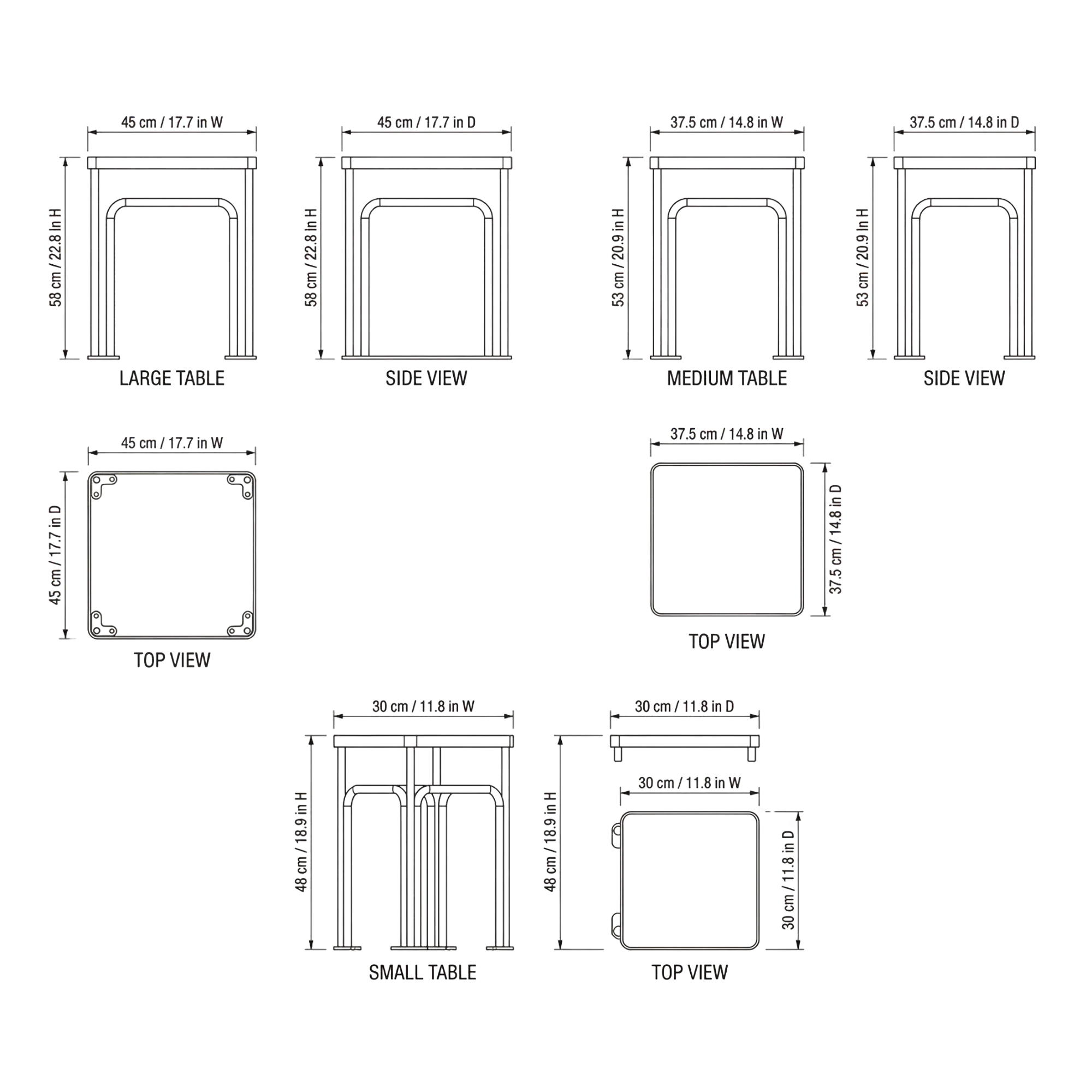 Riverdale Nesting Side Table dimensions