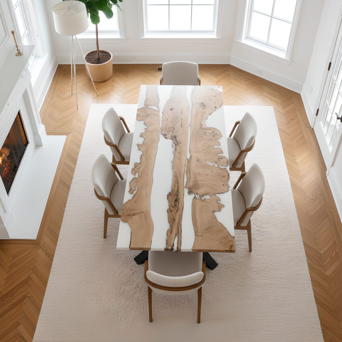 Alpine Frost Epoxy Dining Table – epoxy table detail view 2 | Ferozzi