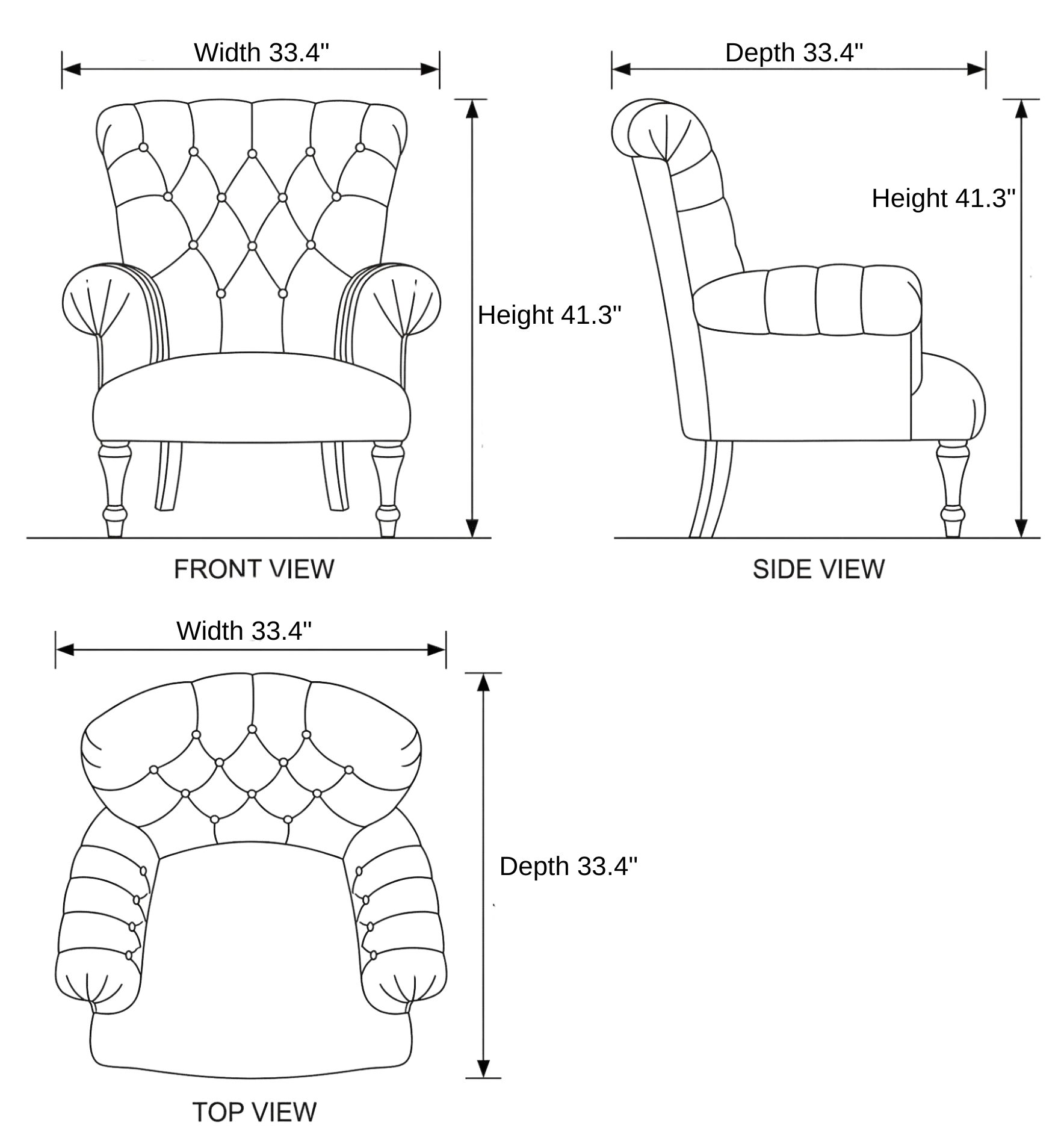 Athens Chesterfield Sofa dimensions