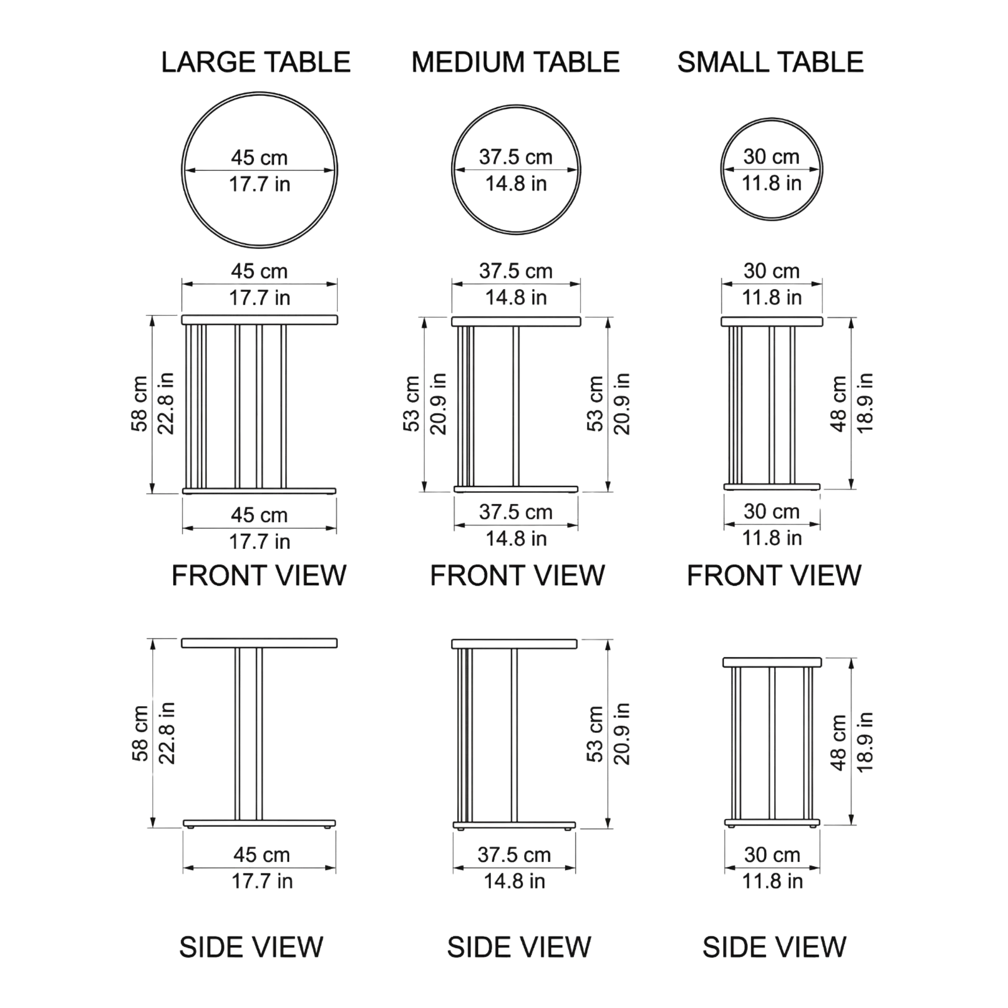 College Park Nesting Side Tables dimensions