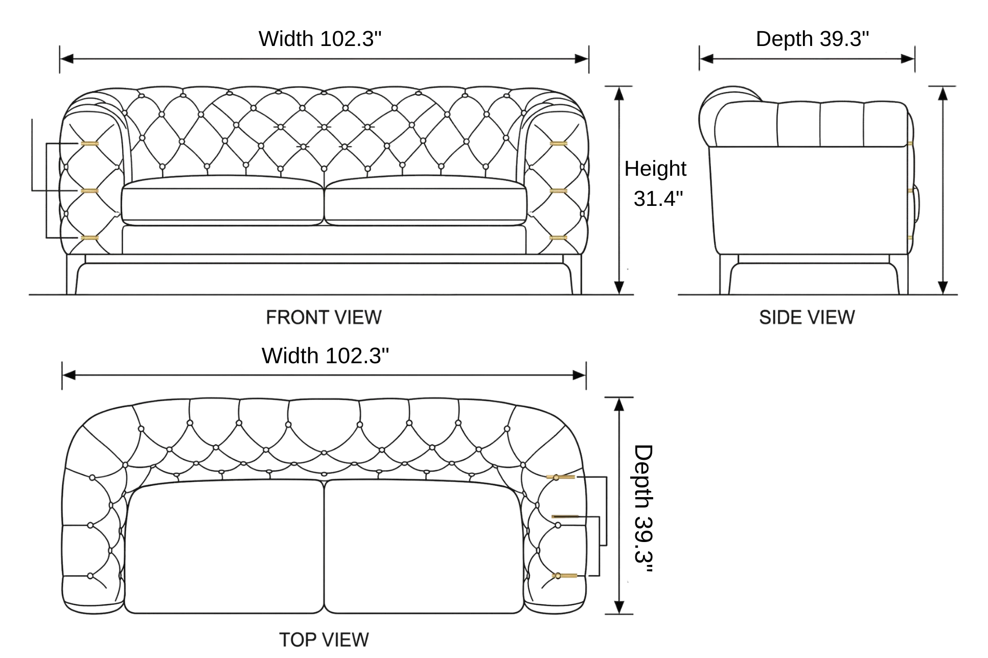 Columbus Sofa dimensions