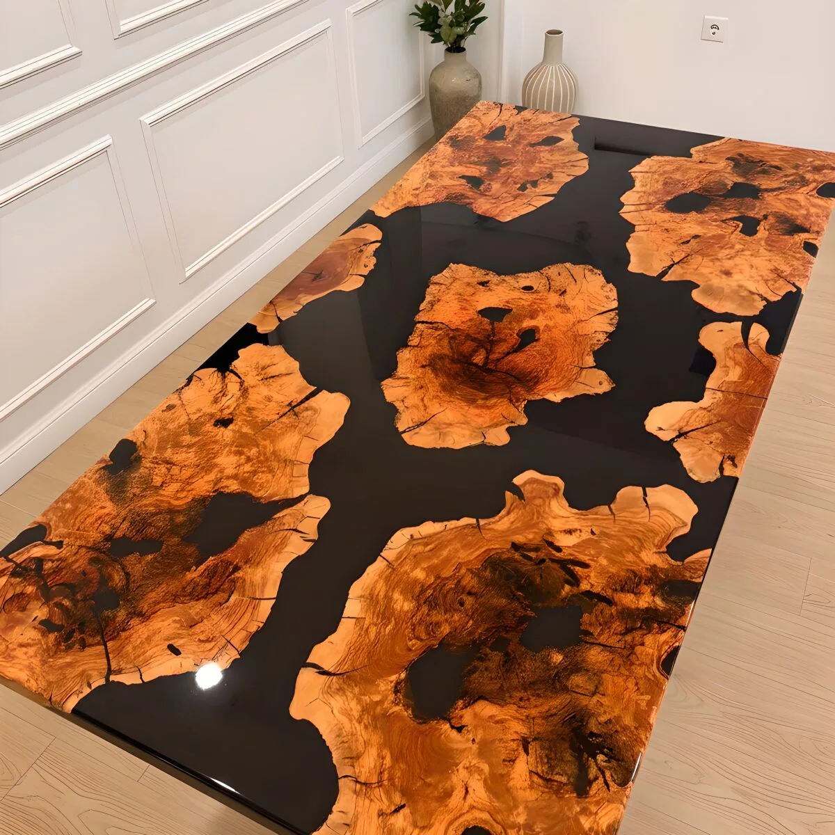 Eclipse Olive Wood Epoxy Dining Table – epoxy table detail view 5 | Ferozzi