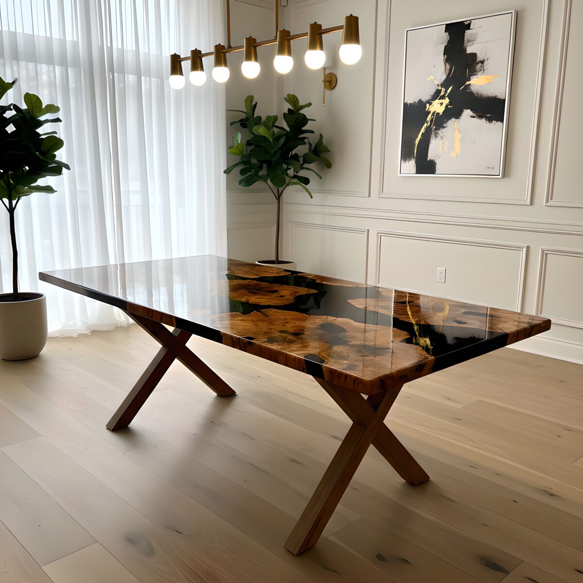 Eclipse Olive Wood Epoxy Dining Table – epoxy table detail view 4 | Ferozzi