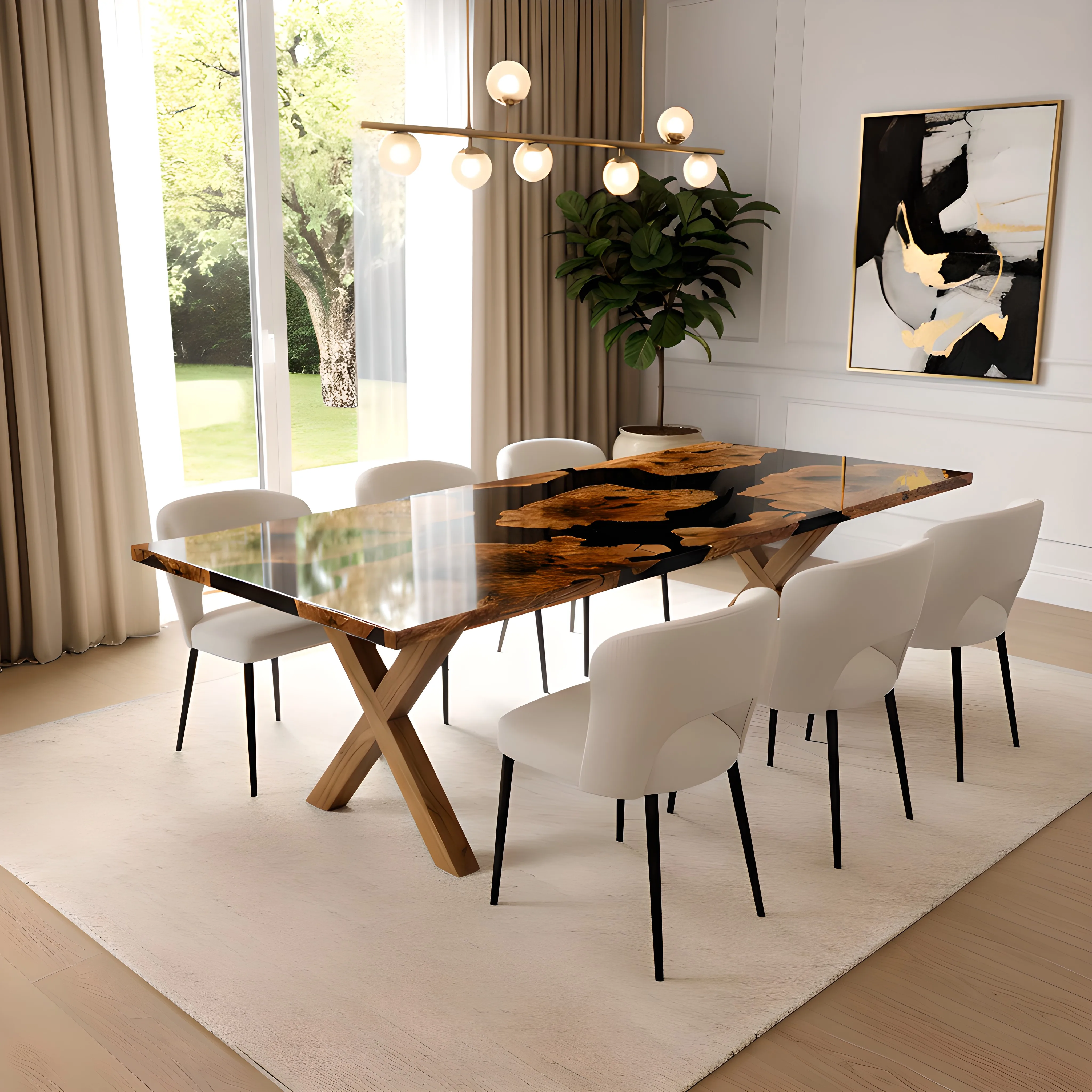 Eclipse Olive Wood Epoxy Dining Table – epoxy table detail view 2 | Ferozzi