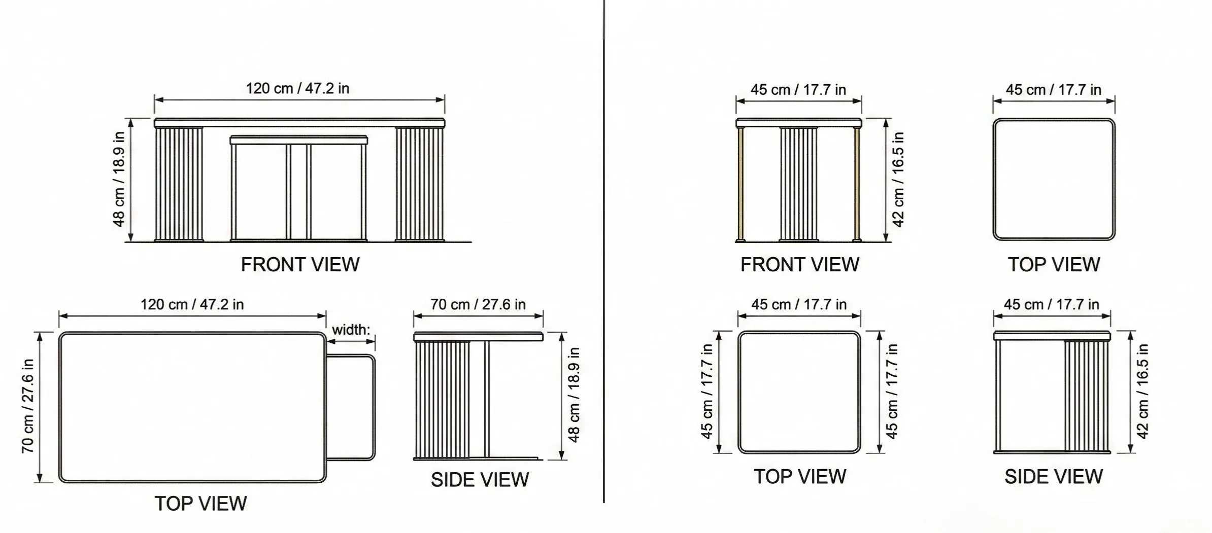Milton Coffee Table Set dimensions