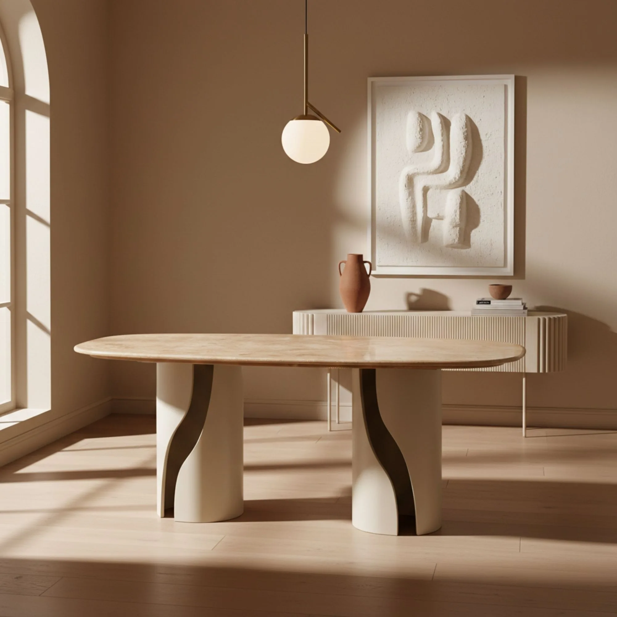 Travertine Marble Dining Table – dining table detail view 3 | Ferozzi