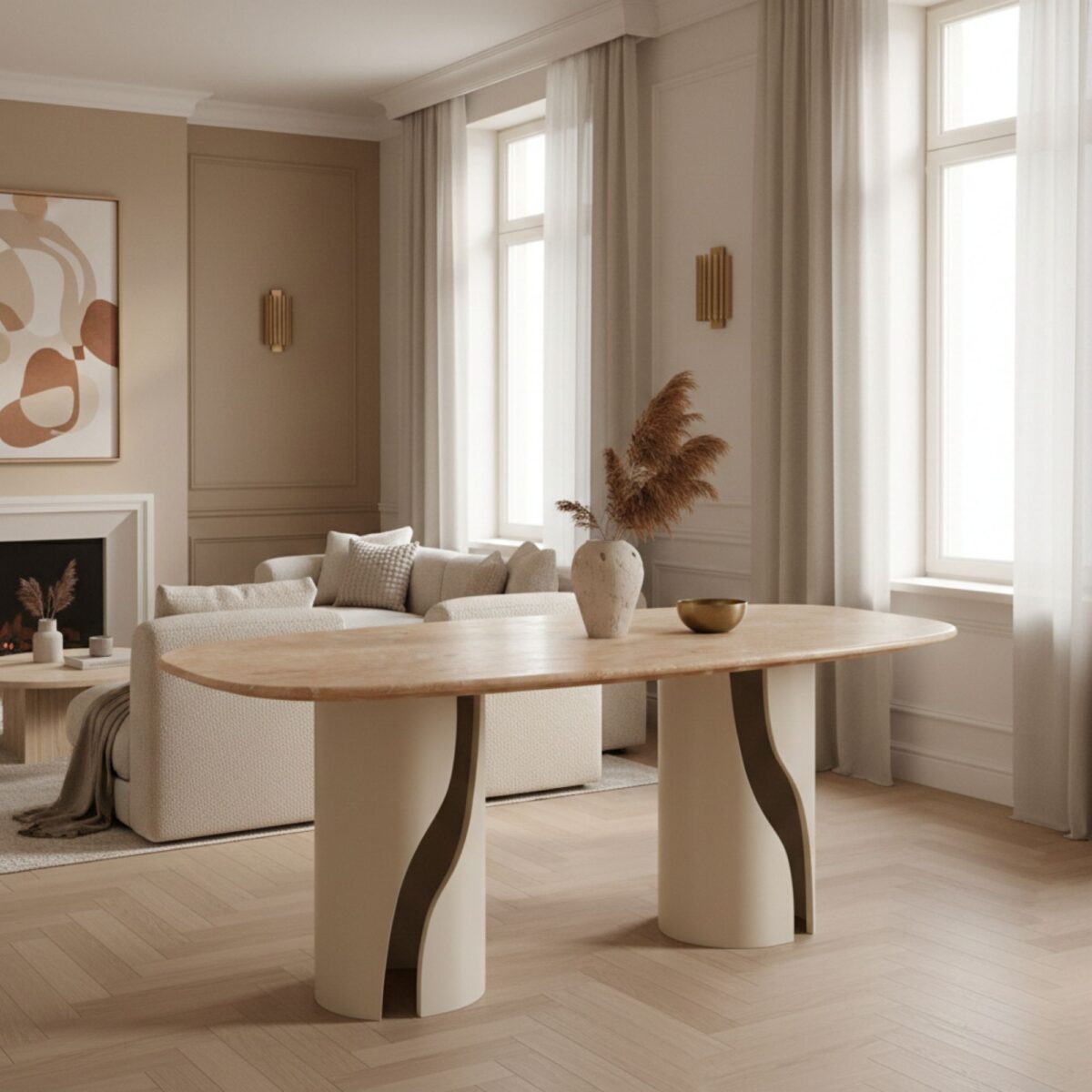 Travertine Marble Dining Table – dining table detail view 5 | Ferozzi