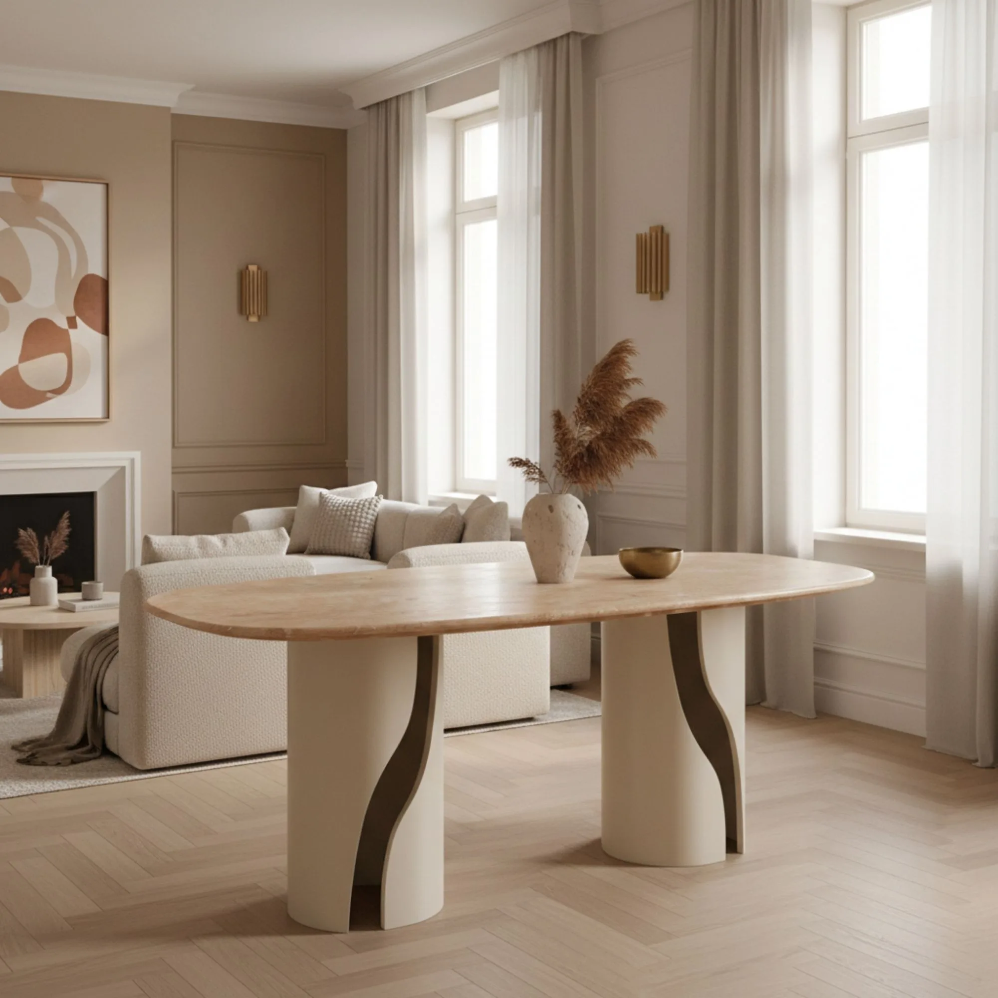 Travertine Marble Dining Table – dining table detail view 5 | Ferozzi