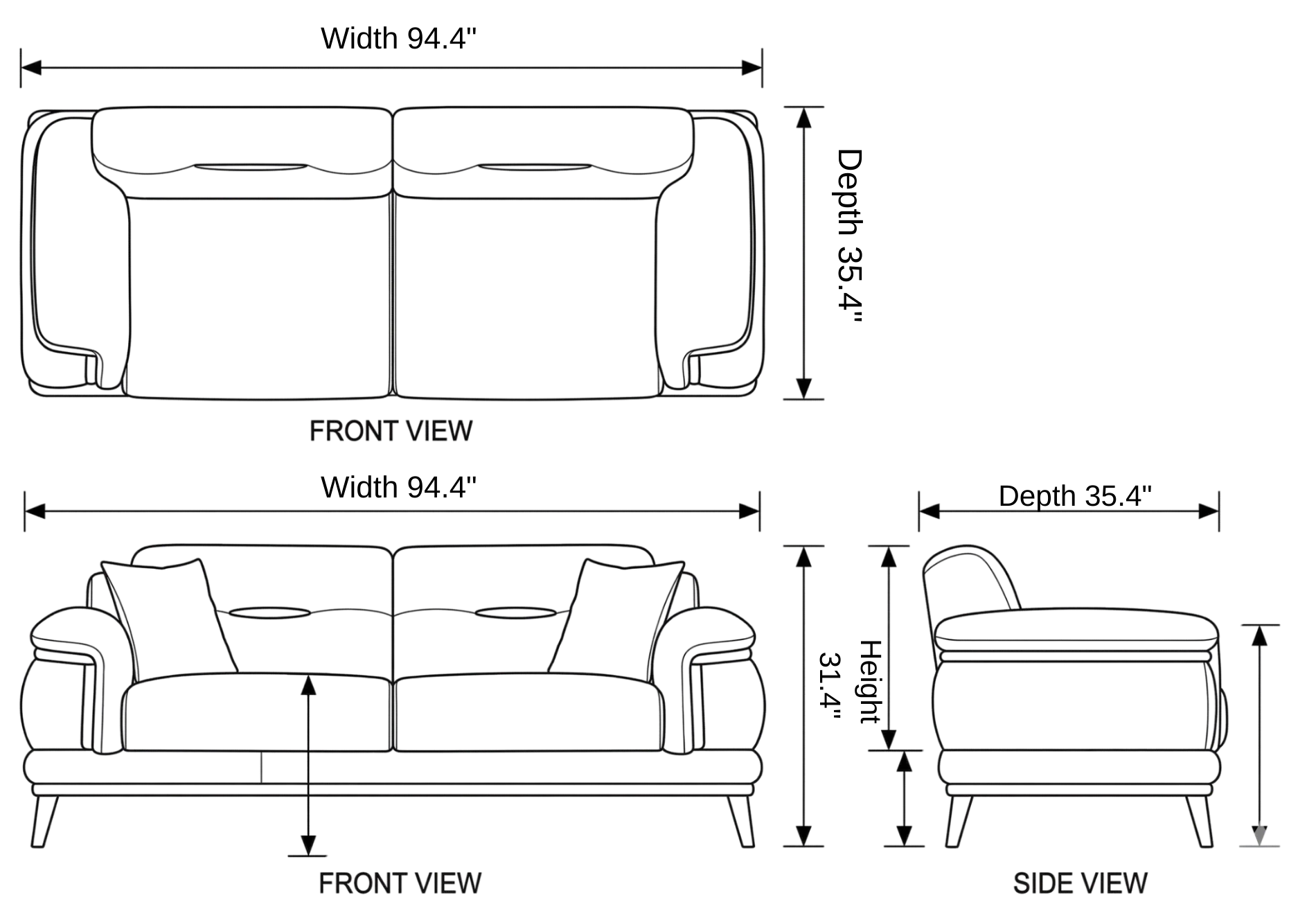 Washington Modern Sofa dimensions