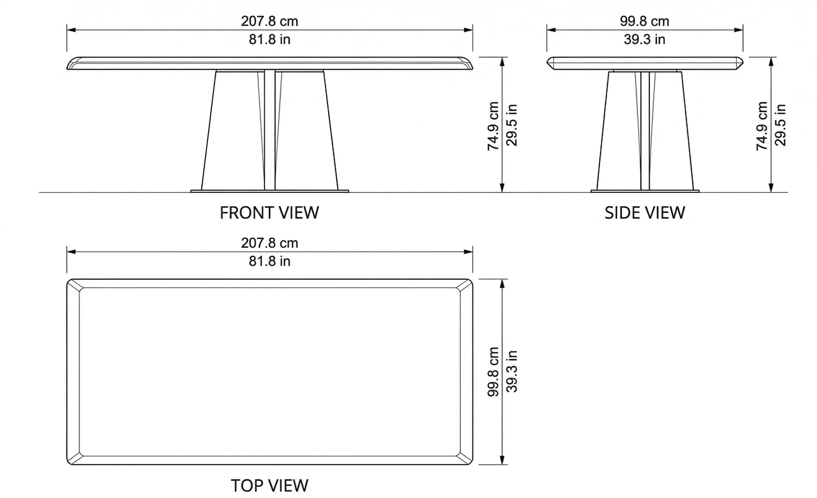Ocean Dining Table dimensions