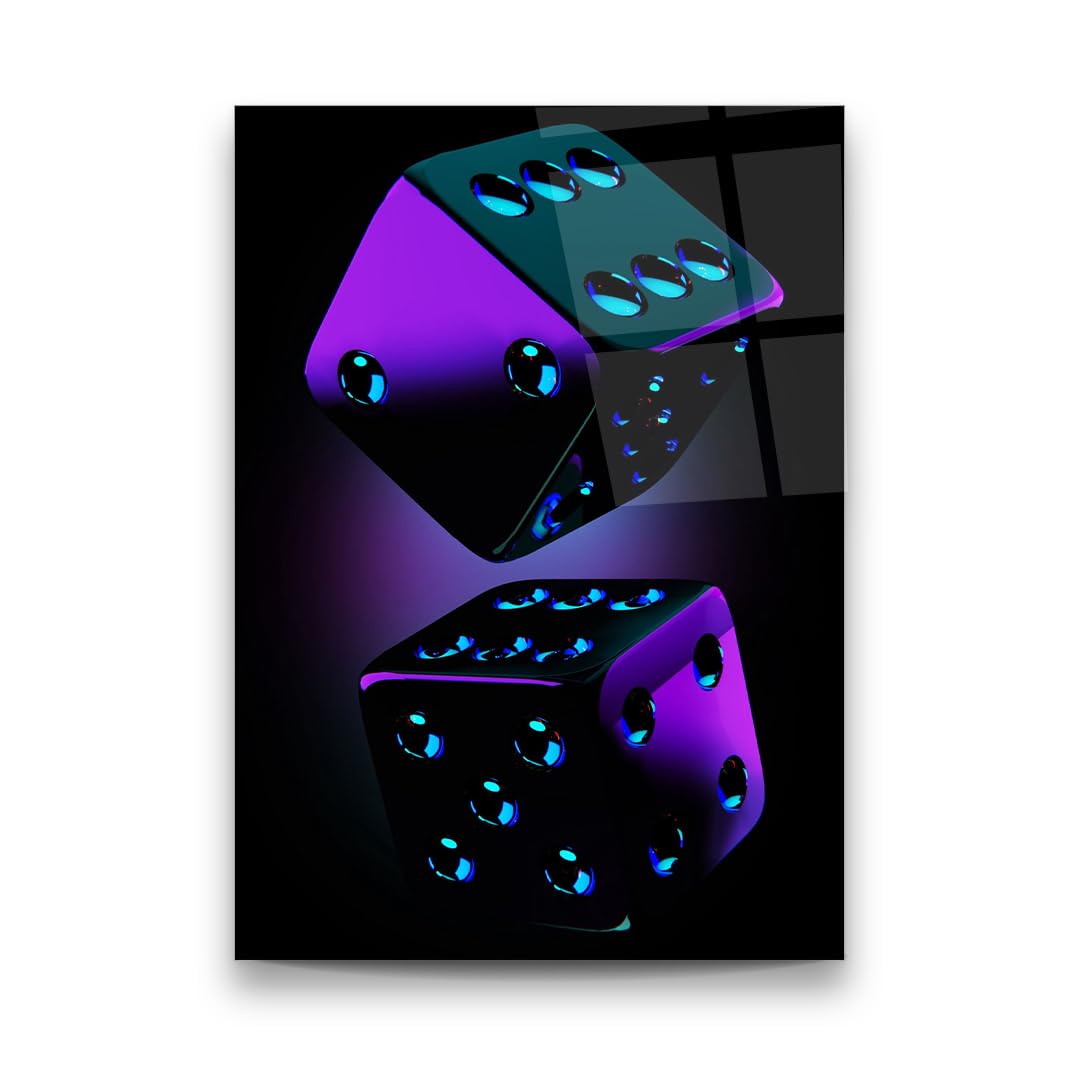Dice Neon Glass Wall Art