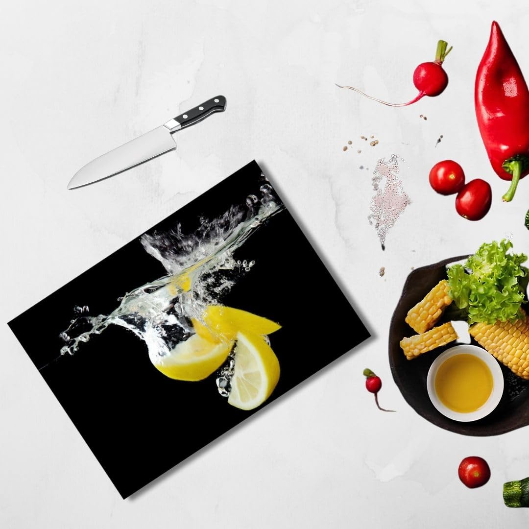 Lemon Splash Tempered Glass Cutting Board