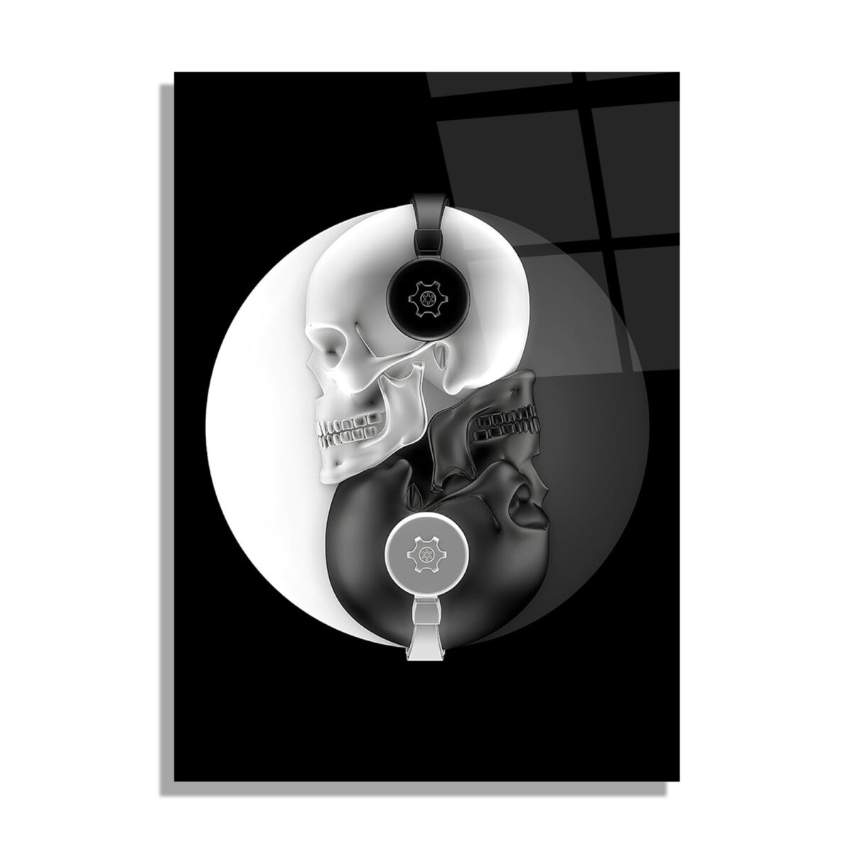 Skull Yin Yang Glass Wall Art