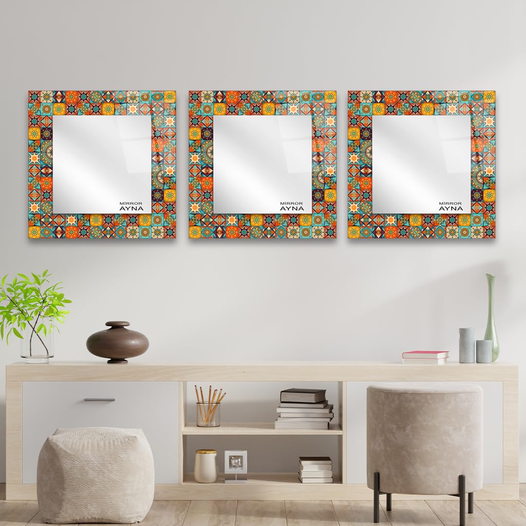 Tile Patterned Glass Mirror – Three-Piece Set