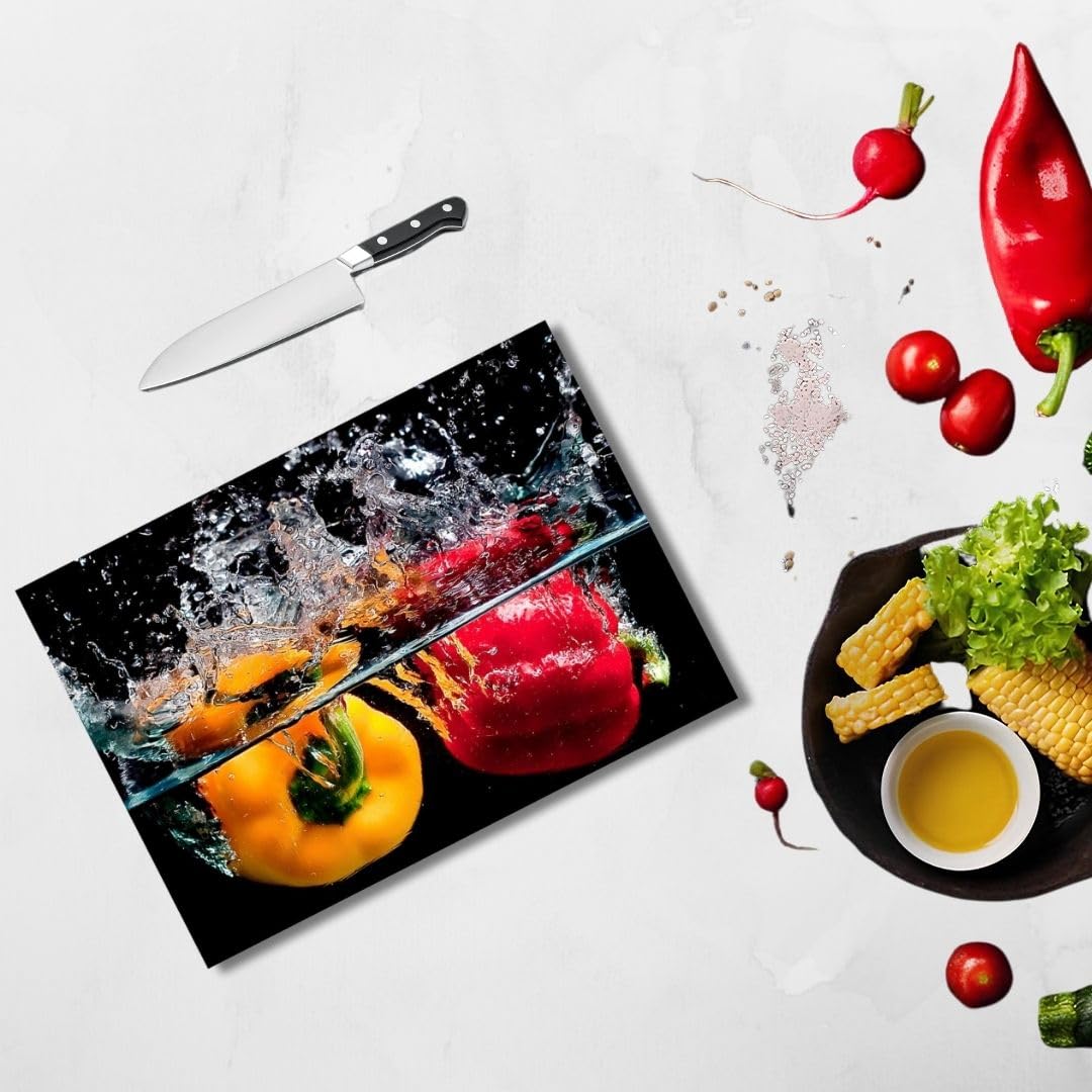 Yellow and Red Pepper Tempered Glass Cutting Board