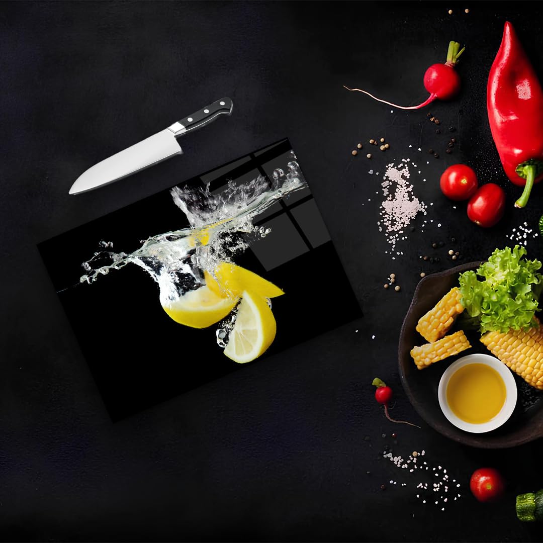 Lemon Splash Tempered Glass Cutting Board