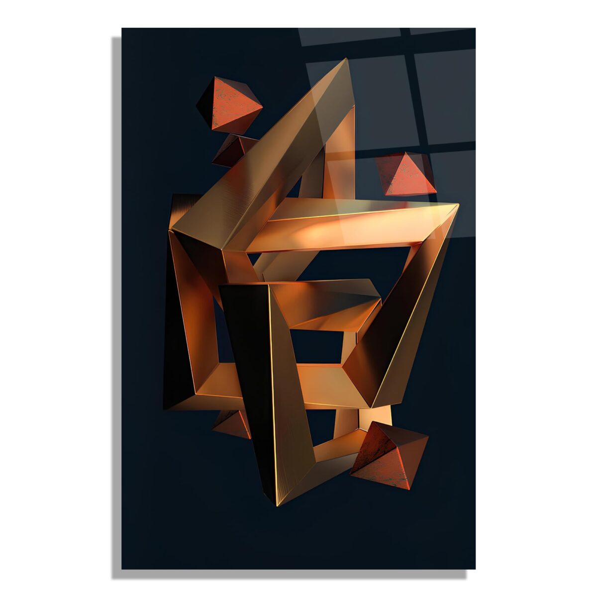 Abstract Geometric Metal Sculpture Design Glass Wall Art