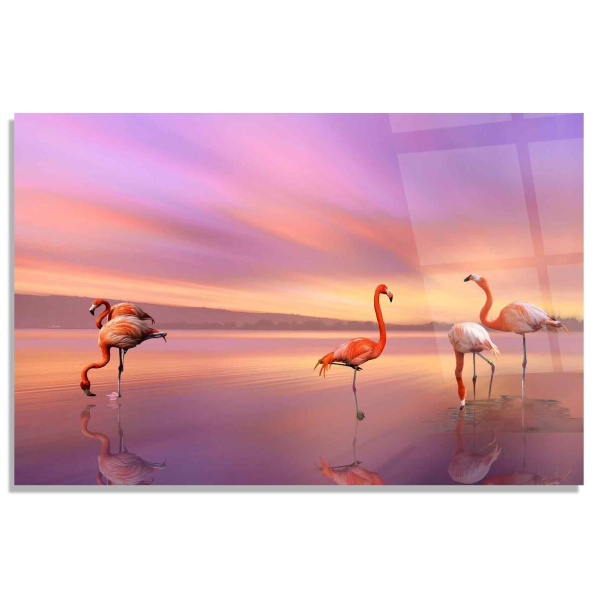 Flamingos and Solar Eclipse Glass Wall Art